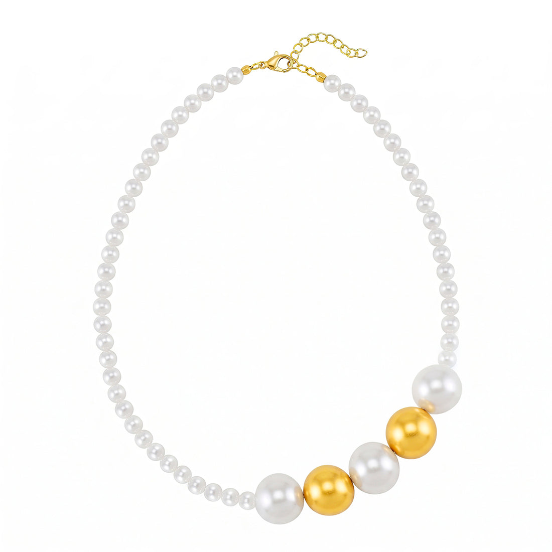 PRAO Necklace Anti-Tarnish Graduated White Gold Pearl