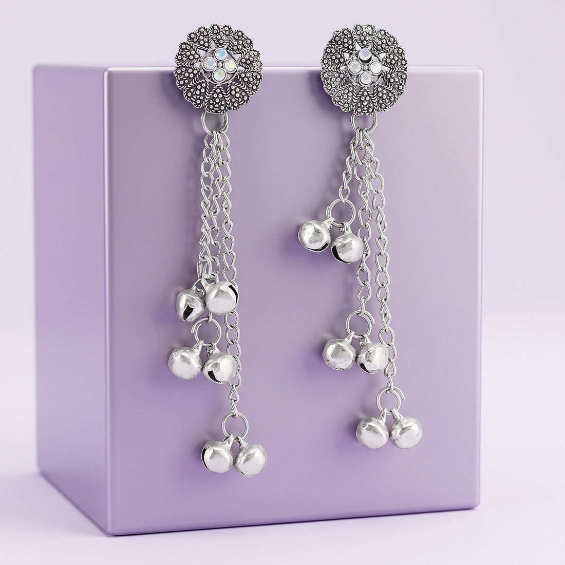 PRAO Earrings Anti-Tarnish Floral Ghungroo