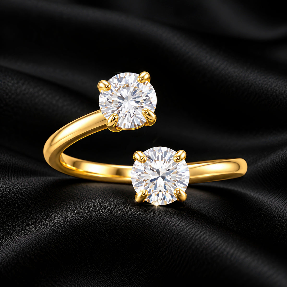 PRAO Ring Anti-Tarnish Double Solitaire Crystal (Adjustable Size)