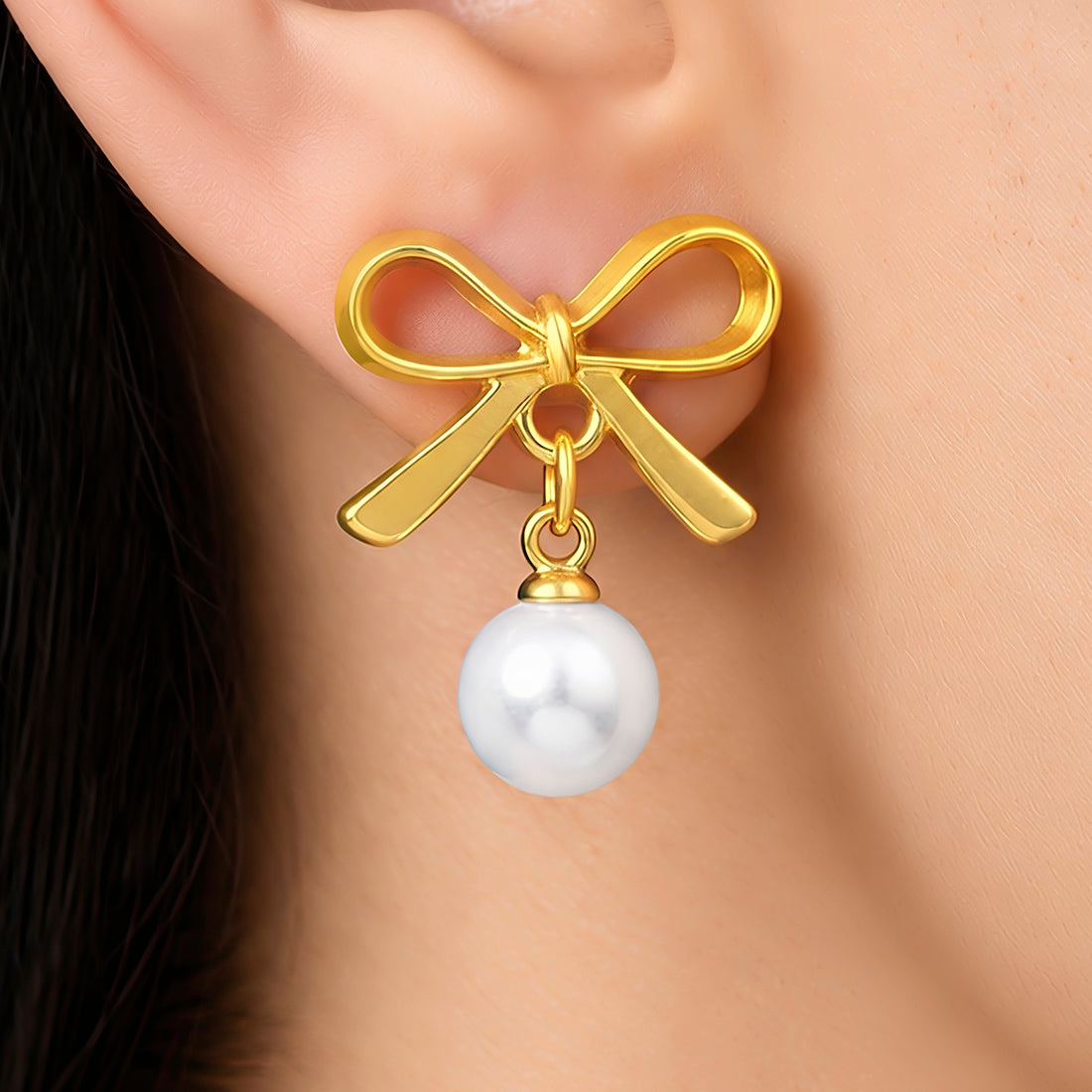 PRAO Earrings Anti-Tarnish Bow Pearl Drop