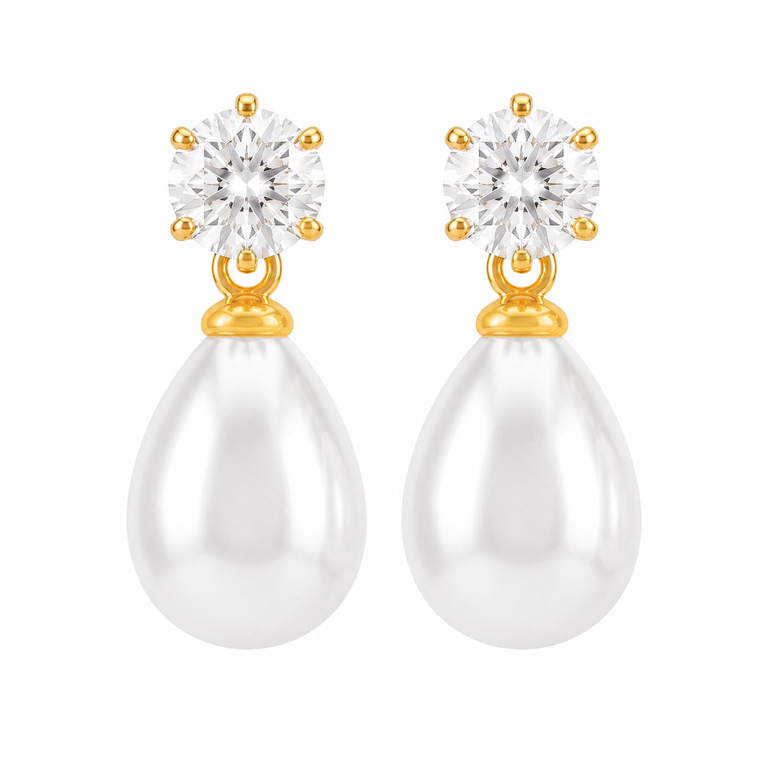 PRAO Earrings Anti-Tarnish Solitaire Crystal Teardrop Pearl