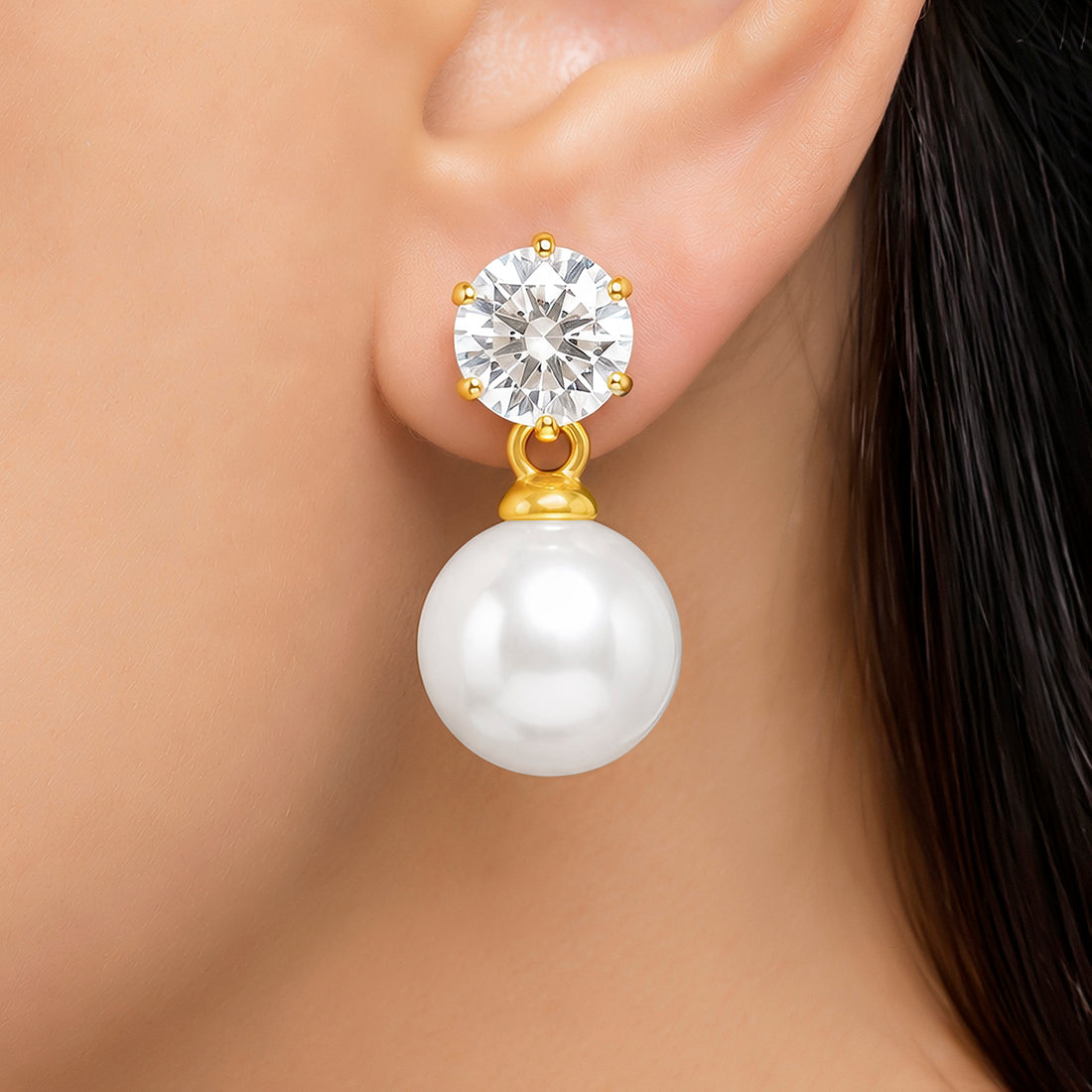 PRAO Earrings Anti-Tarnish Solitaire Crystal Pearl Drop