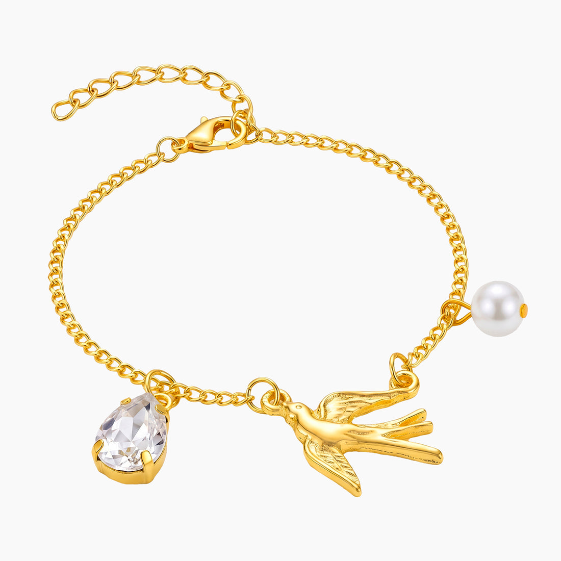 PRAO Bracelet Anti-Tarnish Bird Pearl Crystal (Adjustable Size)