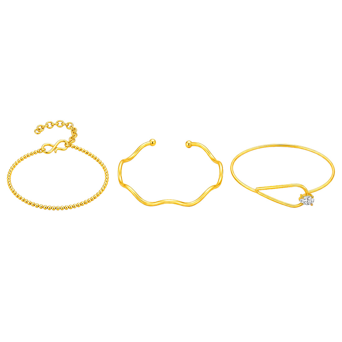 PRAO Bracelet Anti-Tarnish Ball Chain Cuff Bangle Set (Adjustable Size)