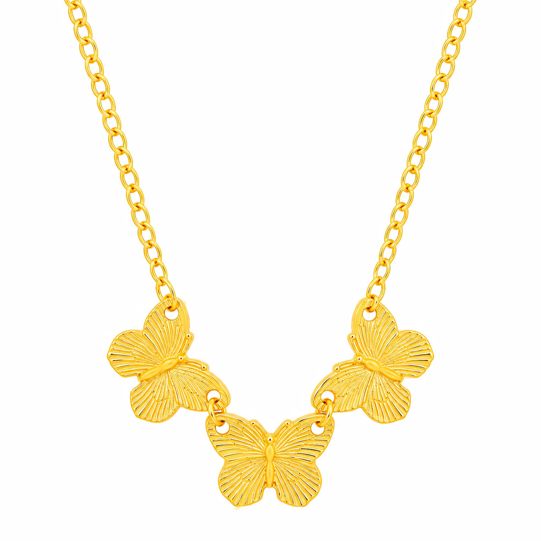 PRAO Necklace Anti-Tarnish Gold Plated Triple Butterfly