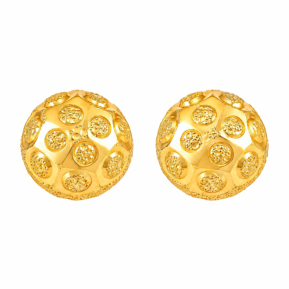 PRAO Earrings Anti-Tarnish Gold Plated Textured Sphere Stud
