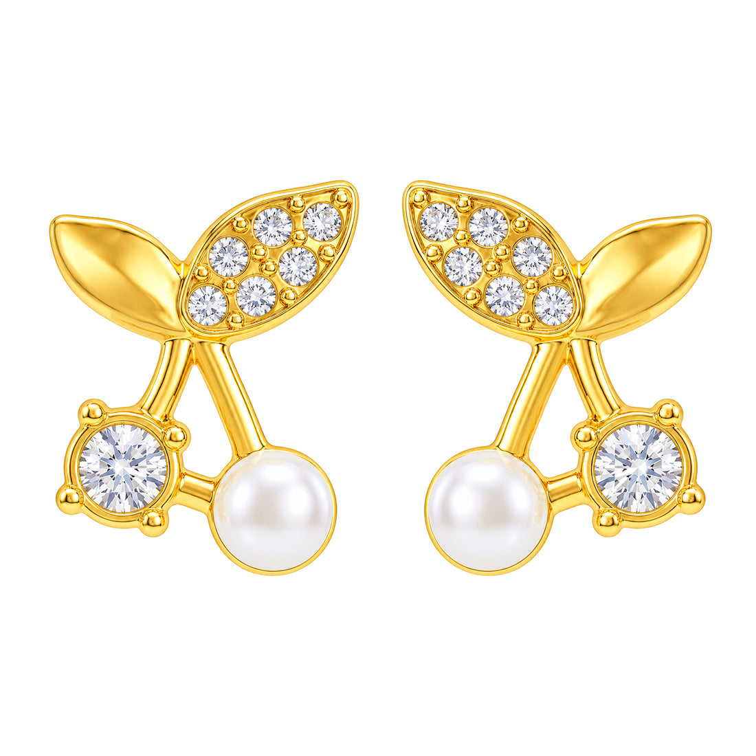 PRAO Earrings Anti-Tarnish Cherry Pearl Crystal Stud