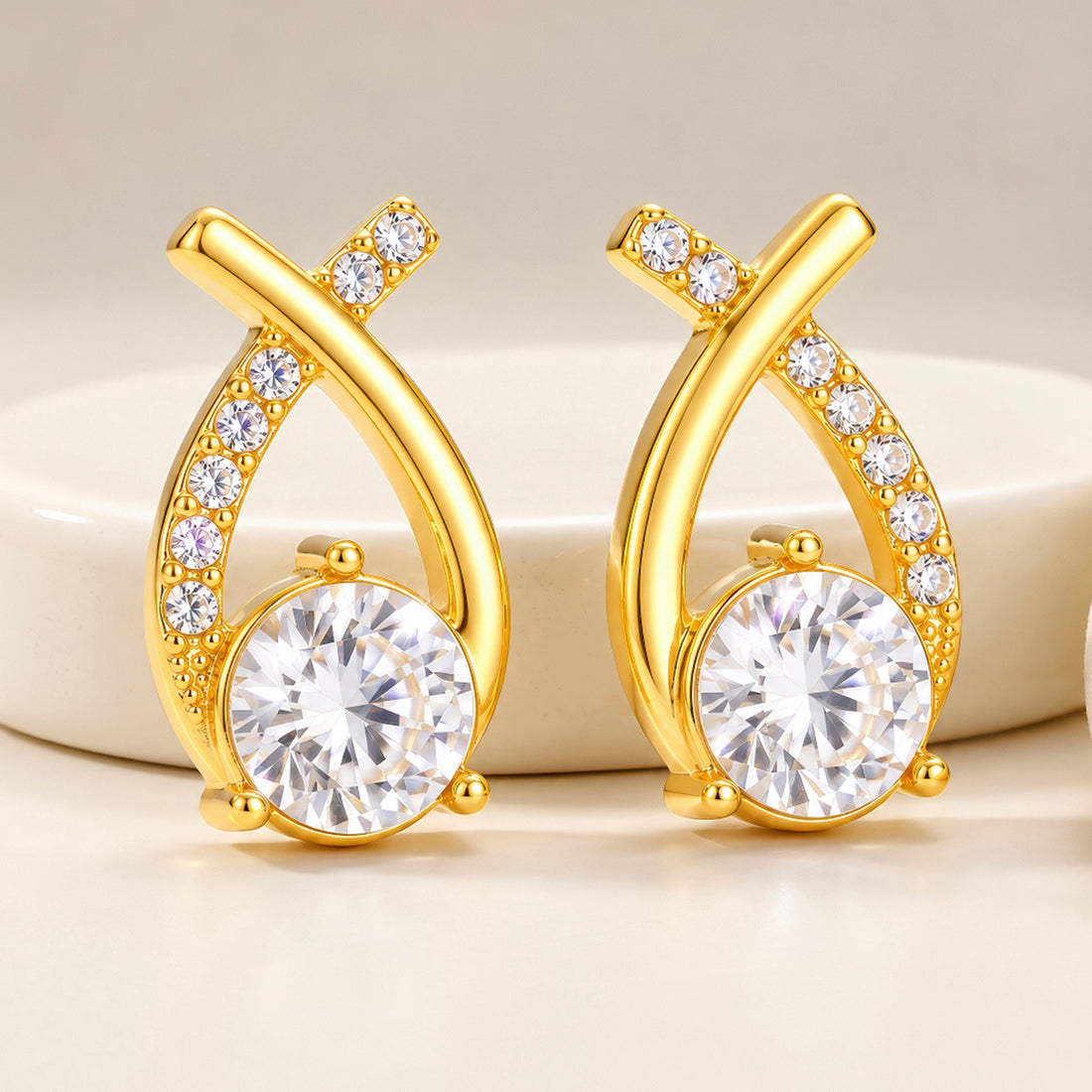 PRAO Earrings Anti-Tarnish Crossover Teardrop Crystal Studs