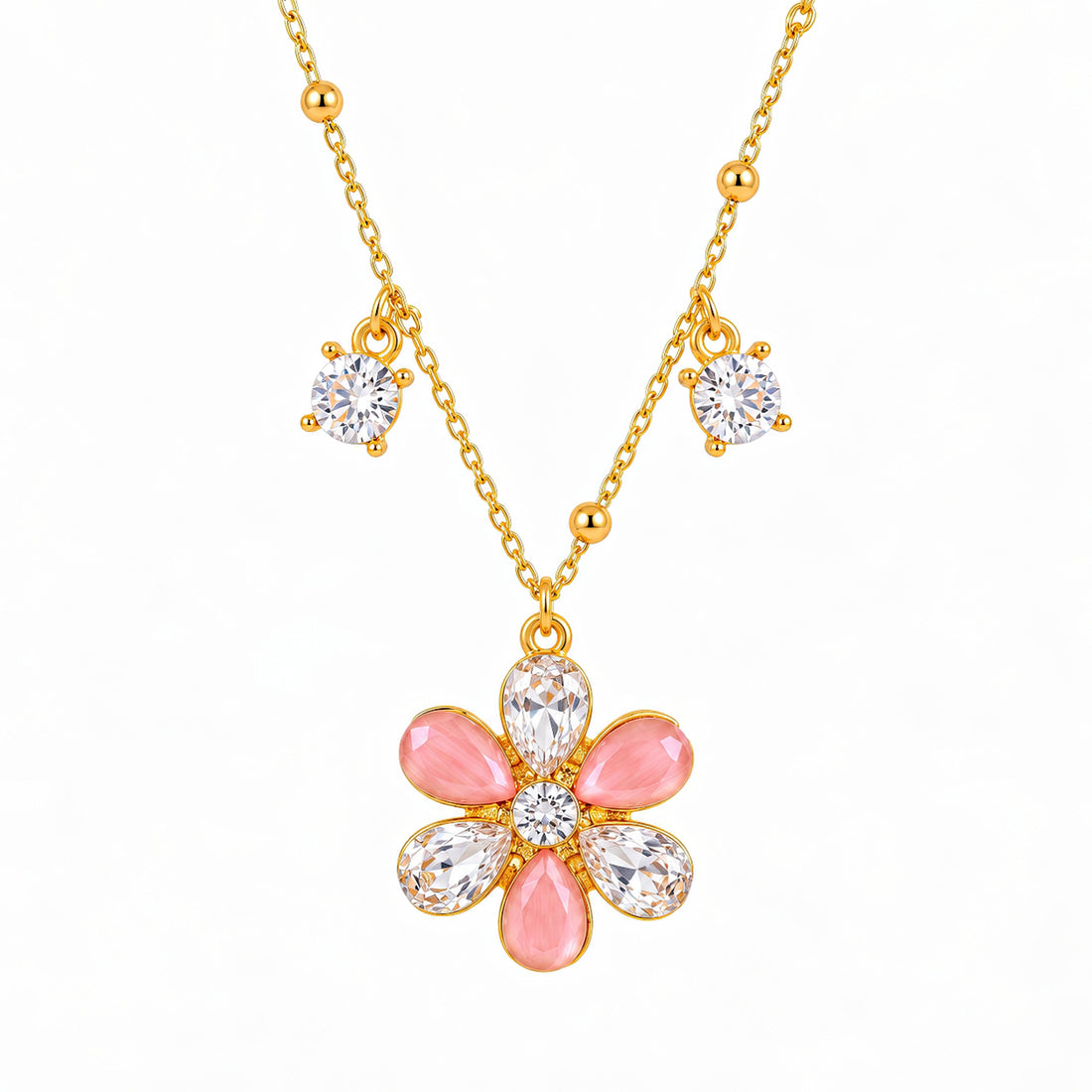 PRAO Necklace Anti-Tarnish Crystal Flower Chain