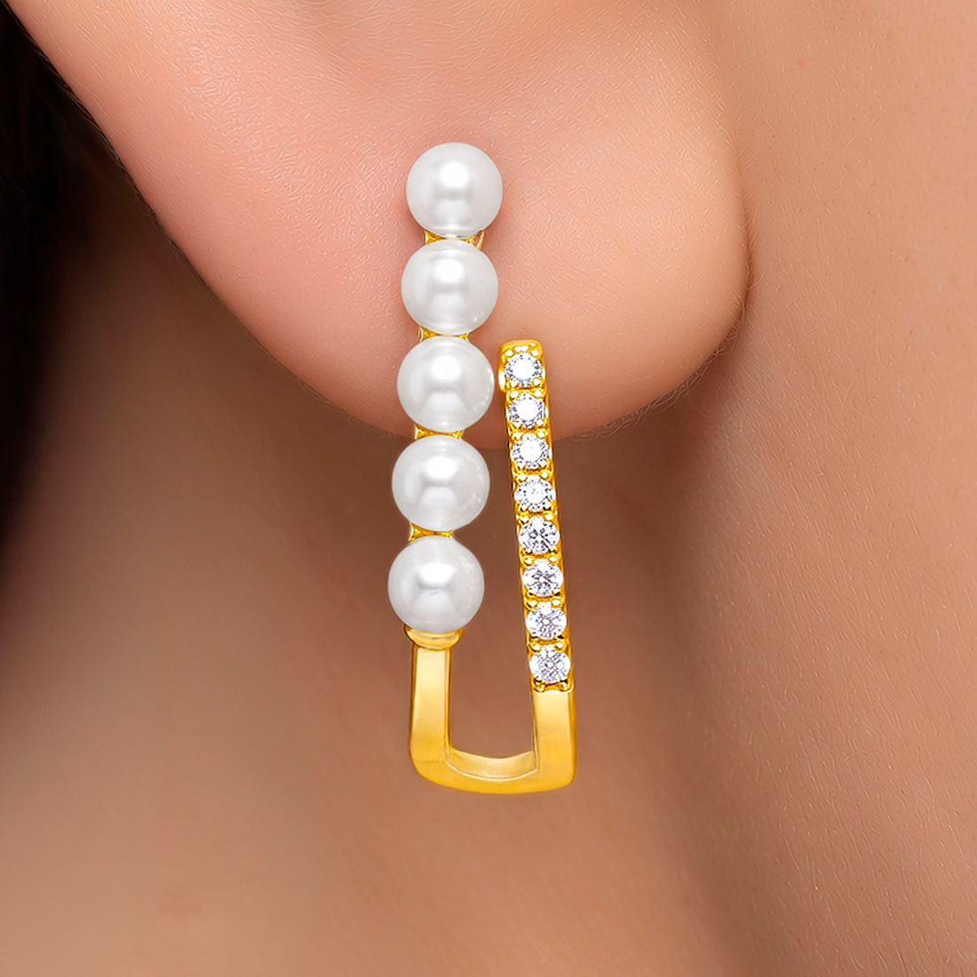 PRAO Earrings Anti-Tarnish Pearl Rhinestone Crawler