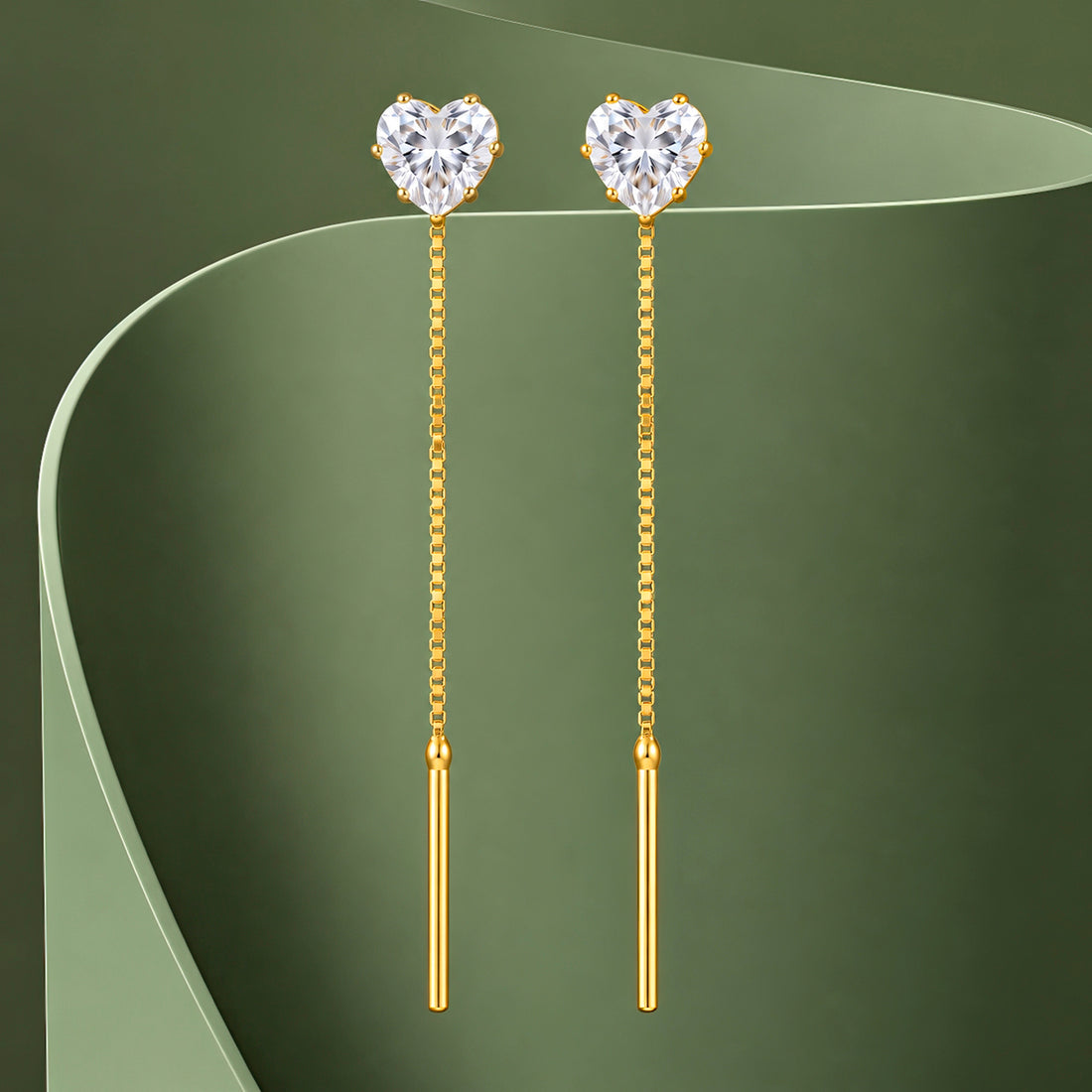 PRAO Earrings Anti-Tarnish Heart Crystal Threader