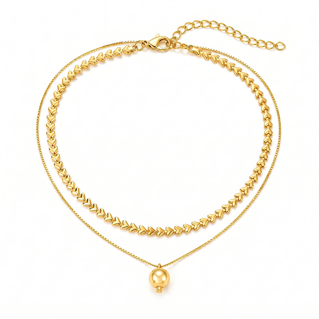 PRAO Necklace Anti-Tarnish Layered Heart Ball