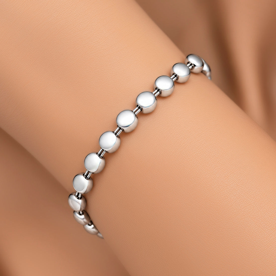 PRAO Bracelet Anti-Tarnish Classic Silver Tablet Chain (Adjustable Size)