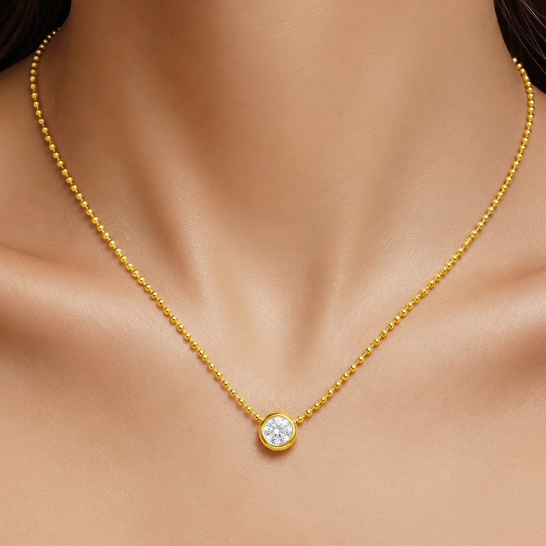 PRAO Necklace Anti-Tarnish Gold Plated Crystal Pendant
