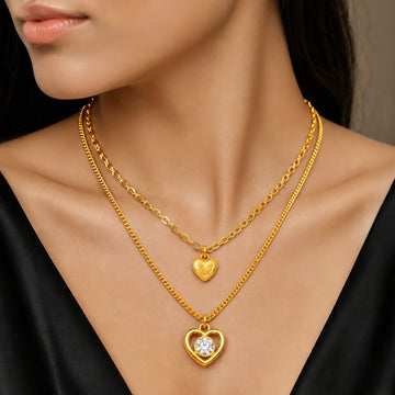 PRAO Necklace Anti-Tarnish Gold Plated Layered Hearts