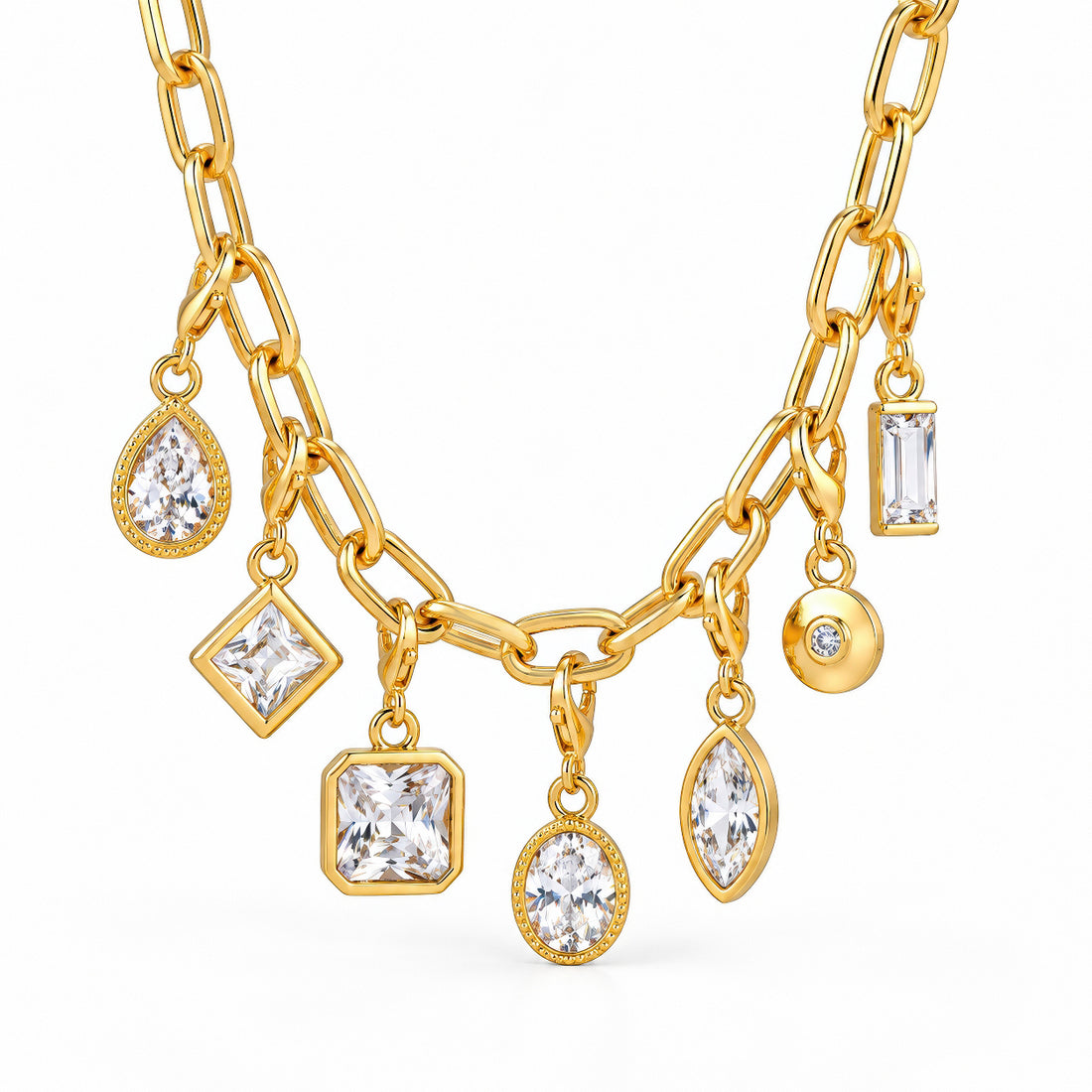 PRAO Necklace Anti-Tarnish Gold Plated Geometric Crystal