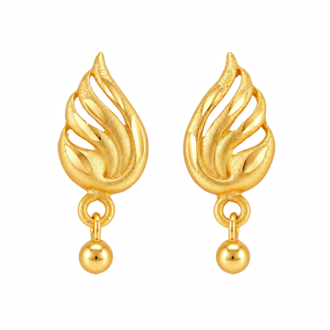 PRAO Earrings Anti-Tarnish Gold Plated Leaf Ball Dangle
