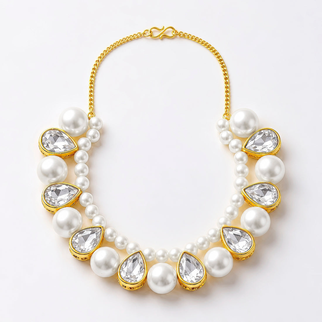 PRAO Necklace Anti-Tarnish Pearl Teardrop Crystal Statement