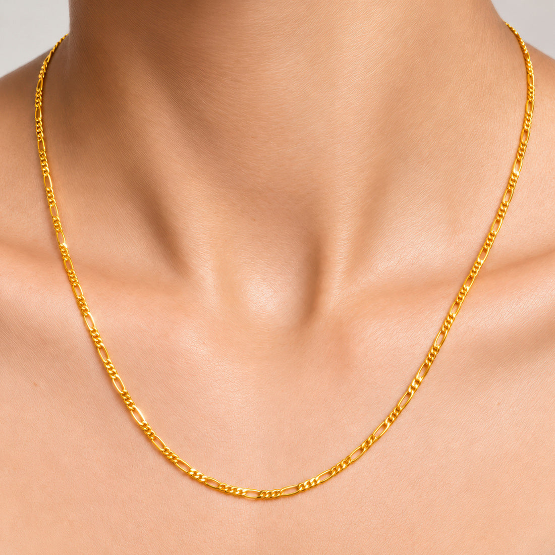 PRAO Necklace Anti-Tarnish Gold Plated Figaro Link Chain