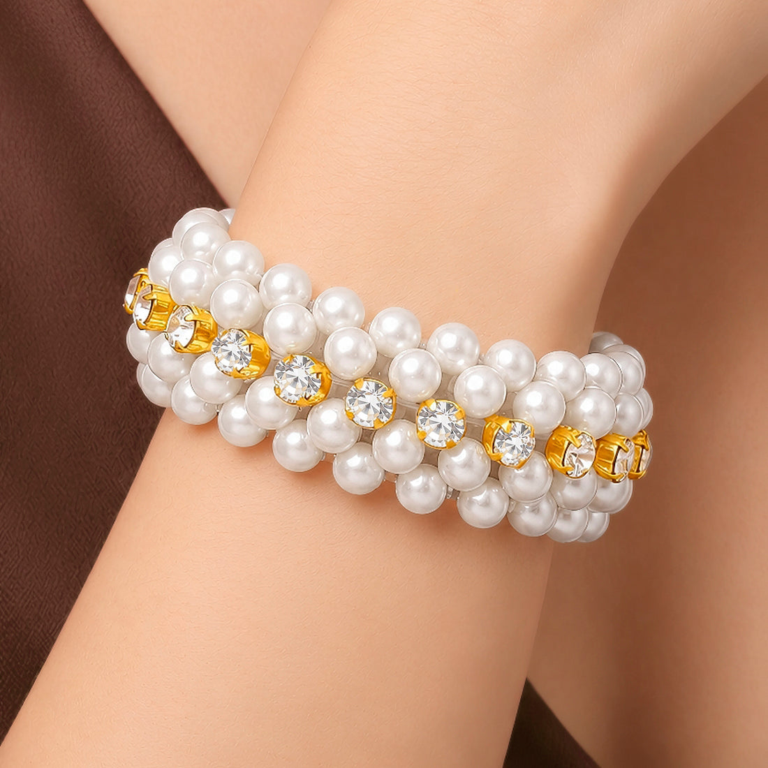PRAO Bracelet Anti-Tarnish Pearl Crystal Elastic (Adjustable Size)