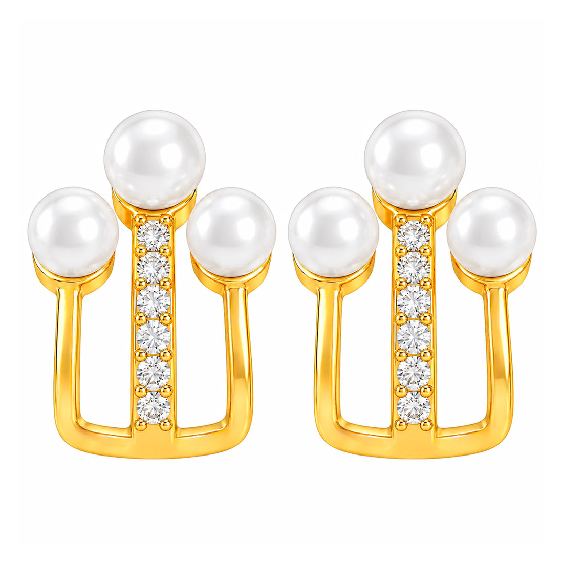 PRAO Earrings Anti-Tarnish Pearl Crystal Open Hoop