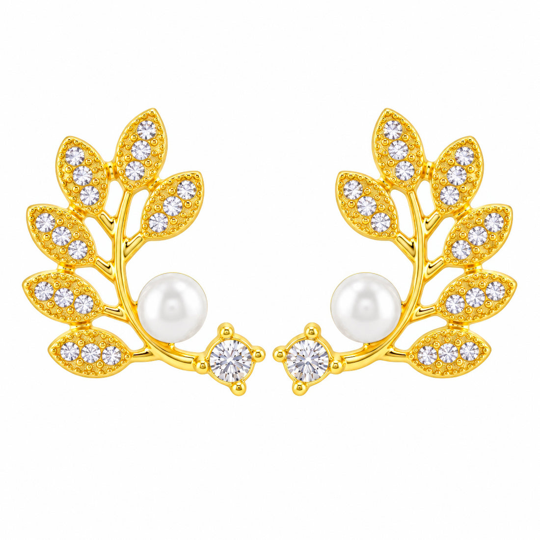 PRAO Earrings Anti-Tarnish Crystal Leaf Pearl Ear Climber