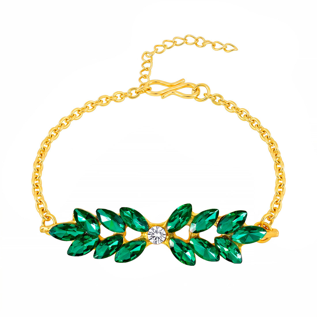 PRAO Bracelet Anti-Tarnish Leafy Green Crystals (Adjustable Size)
