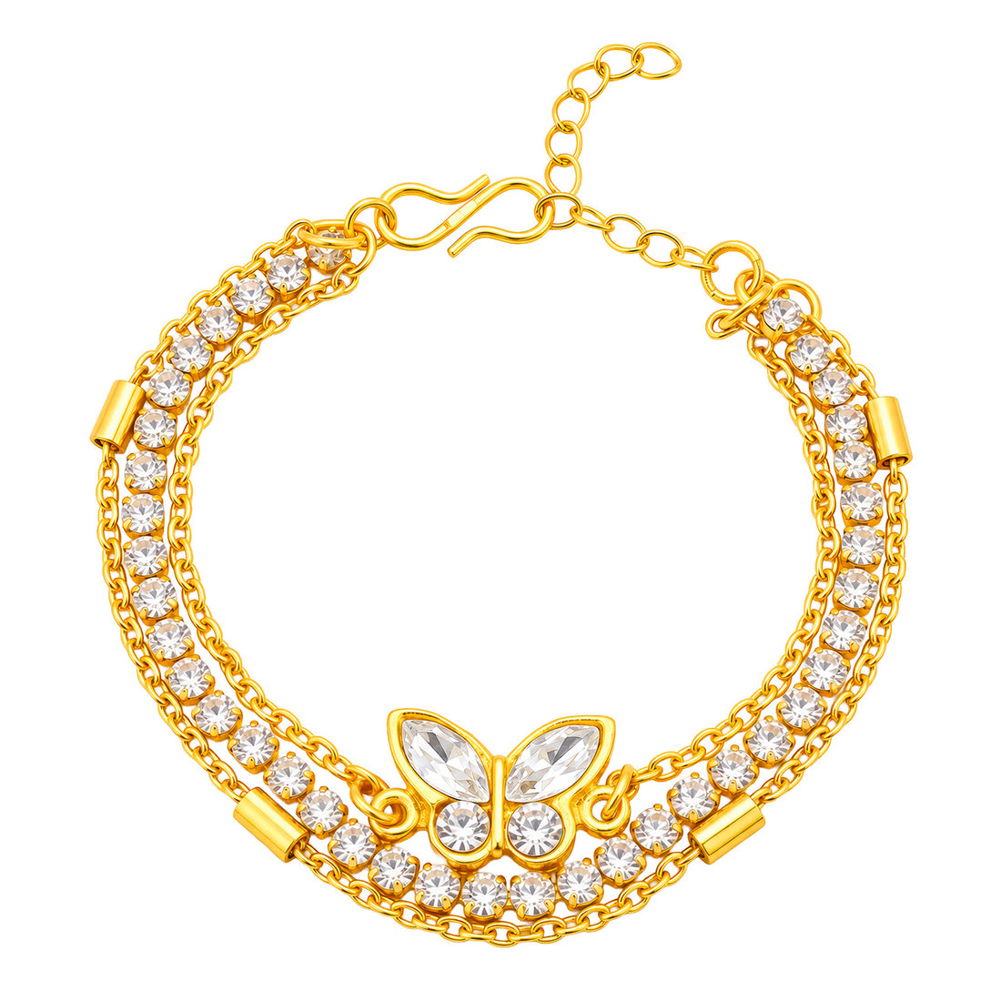 PRAO Bracelet Anti-Tarnish Butterfly Crystal Tennis Chain Set (Adjustable Size)