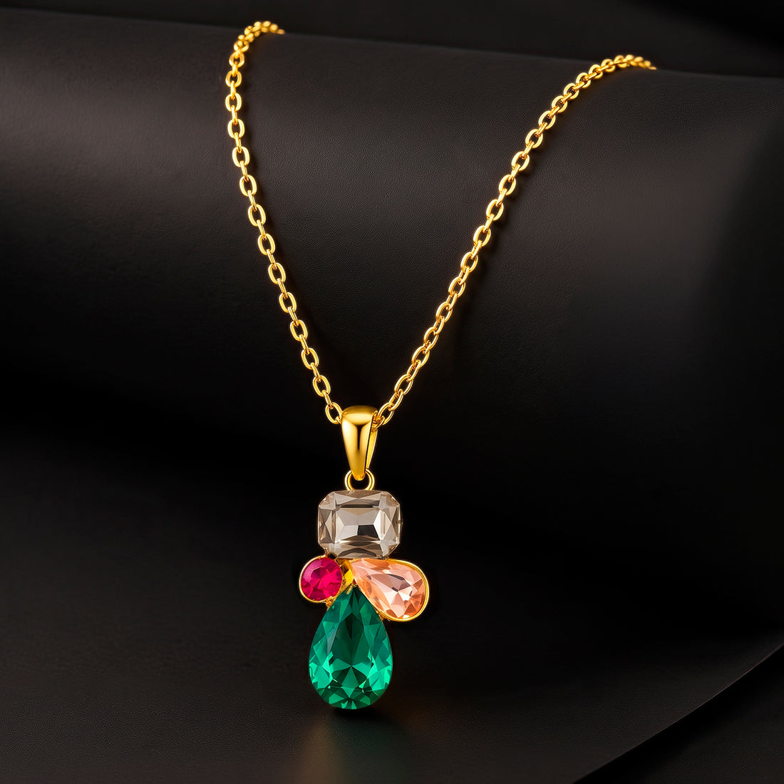 PRAO Necklace Anti-Tarnish Multicoloured Crystals