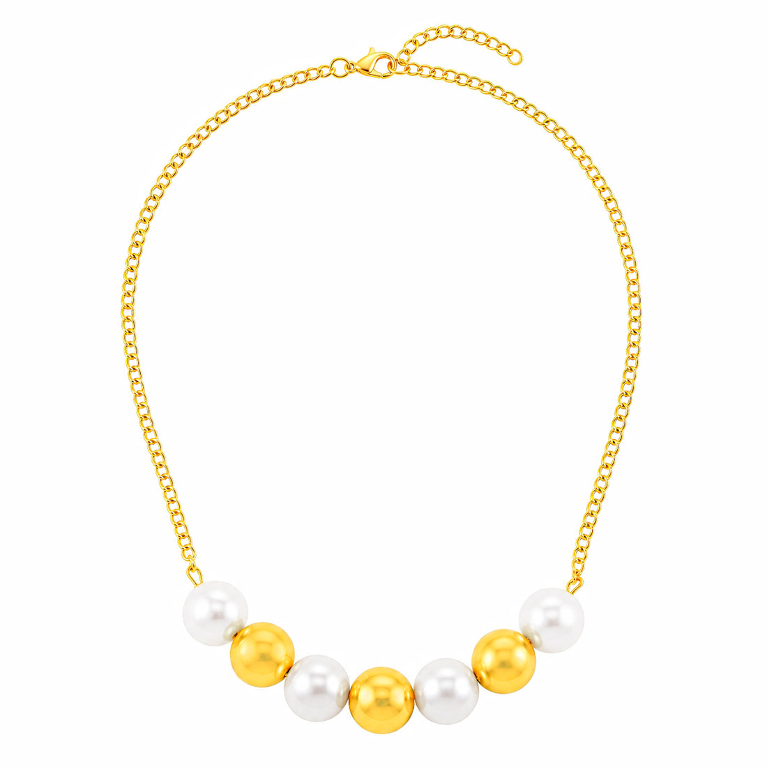 PRAO Necklace Anti-Tarnish White Gold Pearl Chain