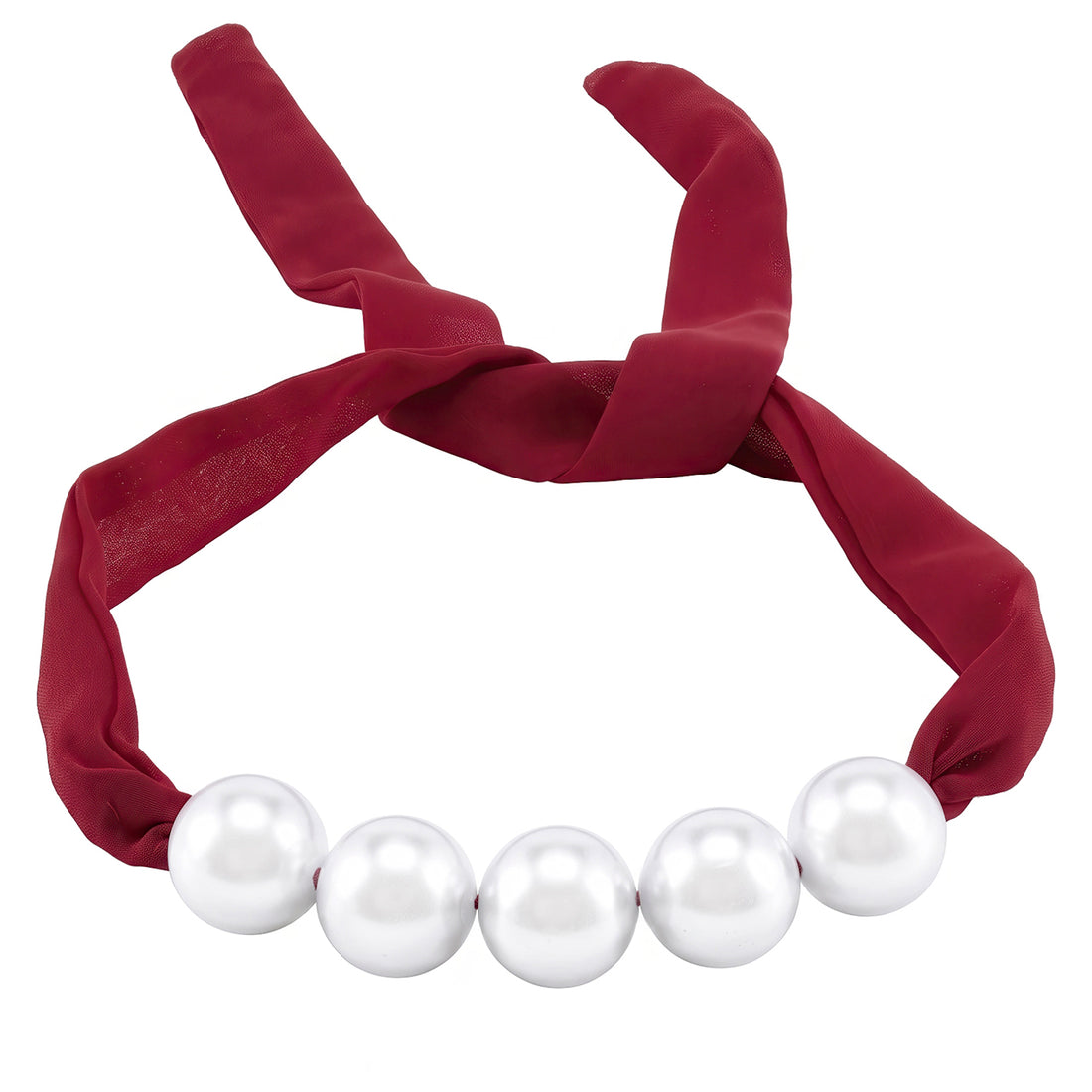 PRAO Necklace Pearl Red Ribbon Tie