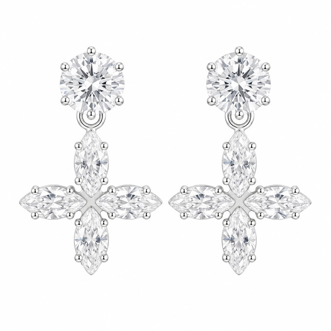 PRAO Earrings Anti-Tarnish Solitaire Crystal Floral Drop