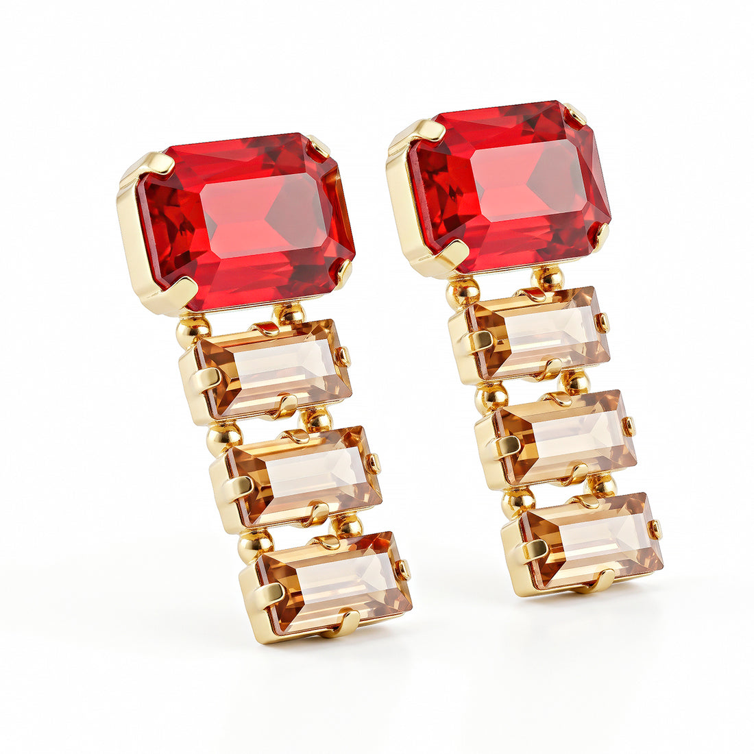 PRAO Earrings Anti-Tarnish Red Crystal Baguette