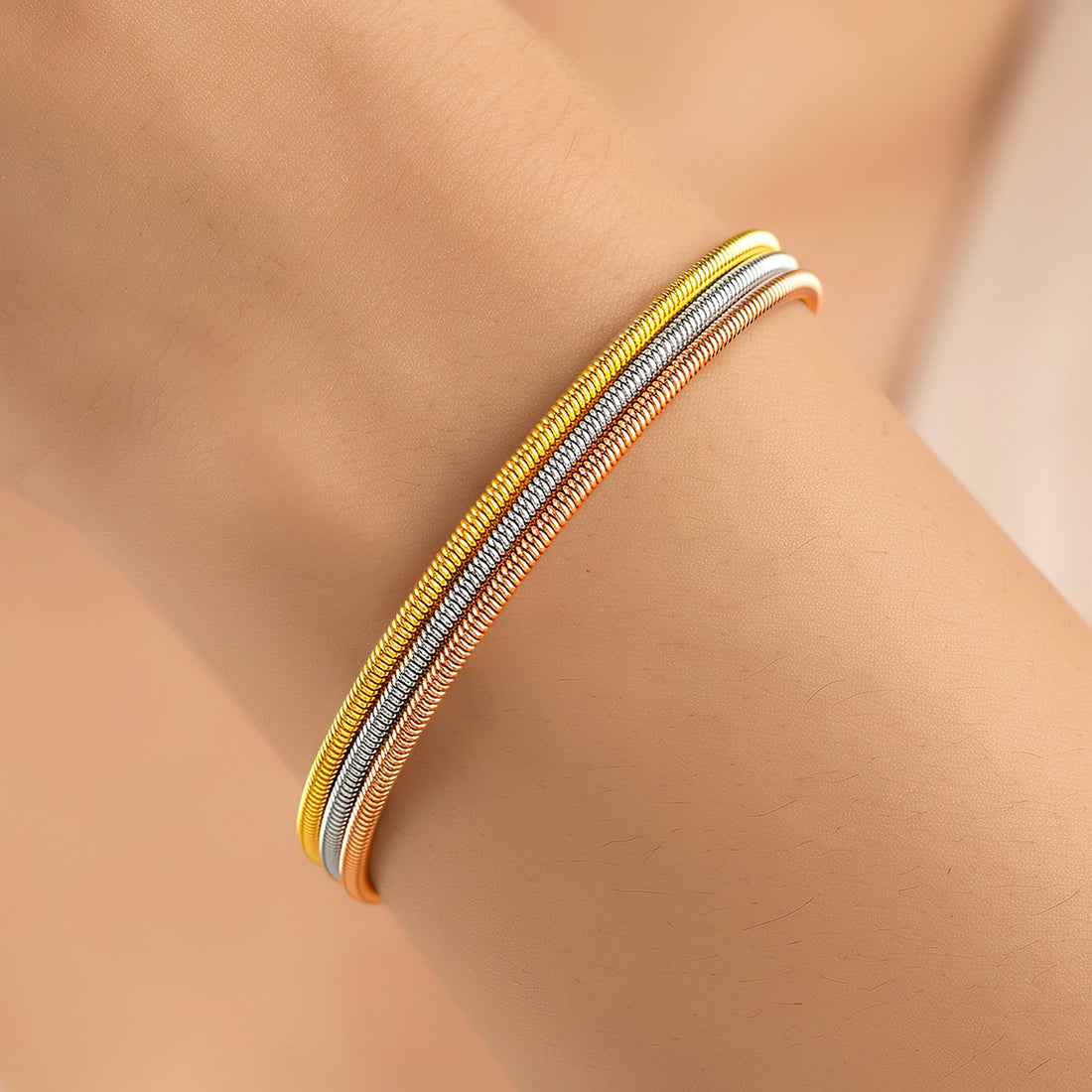 PRAO Bracelet Anti-Tarnish Tri Color Spiral Snake Chain (Adjustable Size)