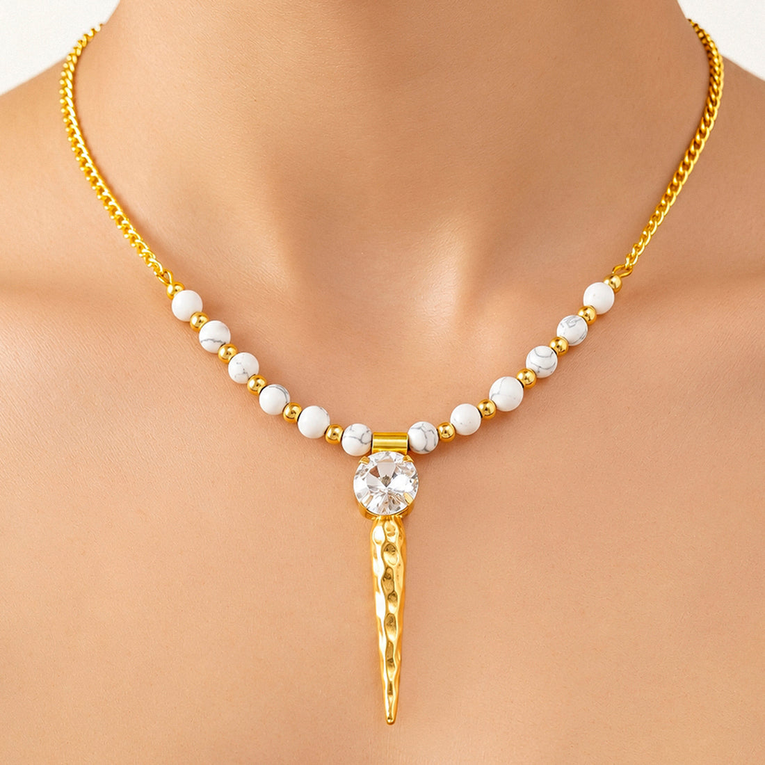 PRAO Necklace Anti-Tarnish Bead Spike Pendant