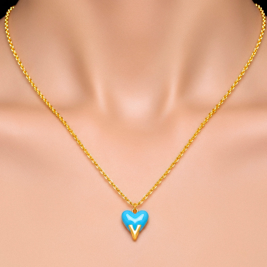 PRAO Necklace Anti-Tarnish Light Blue Heart Pendant