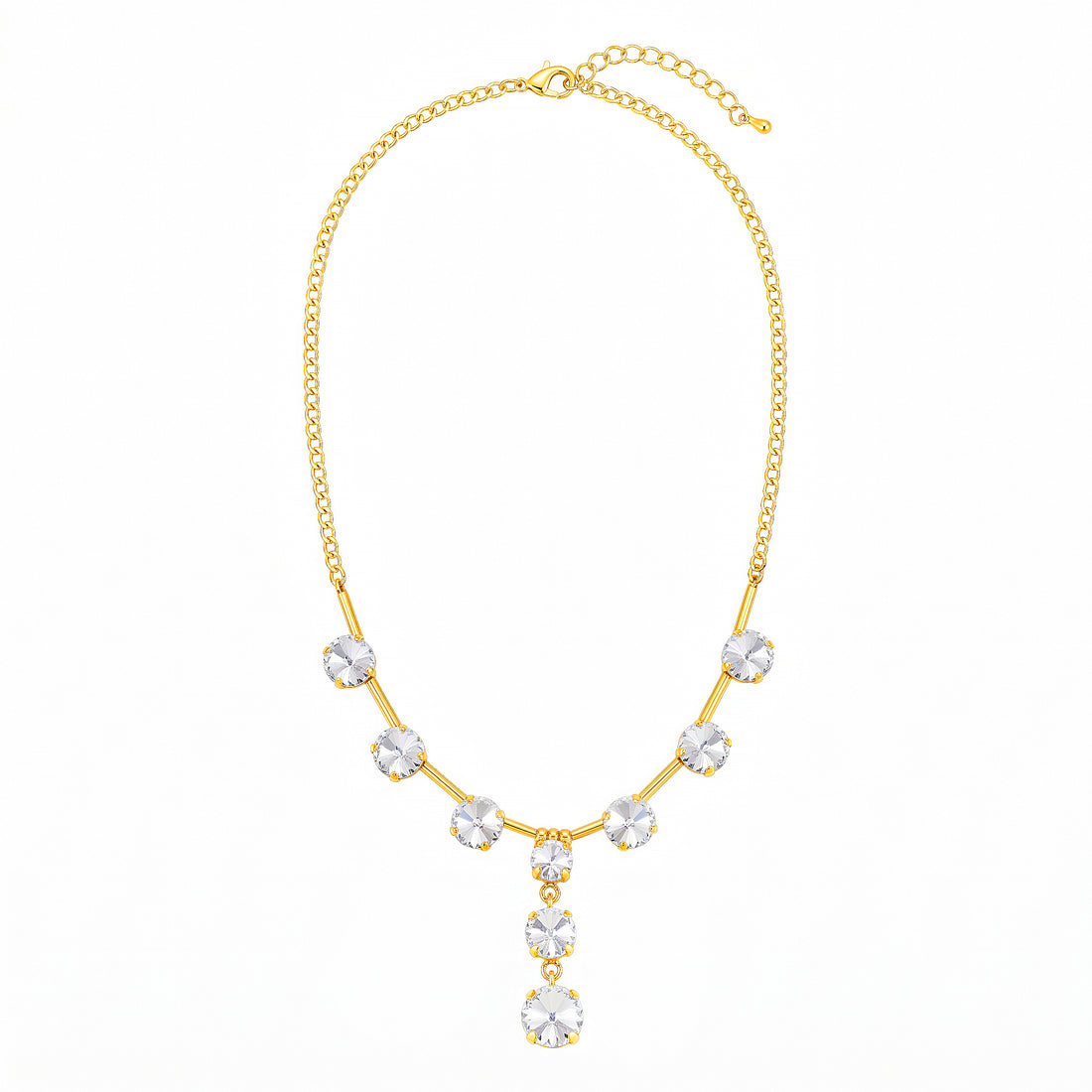 PRAO Necklace Anti-Tarnish Gold Plated Round Crystals Set