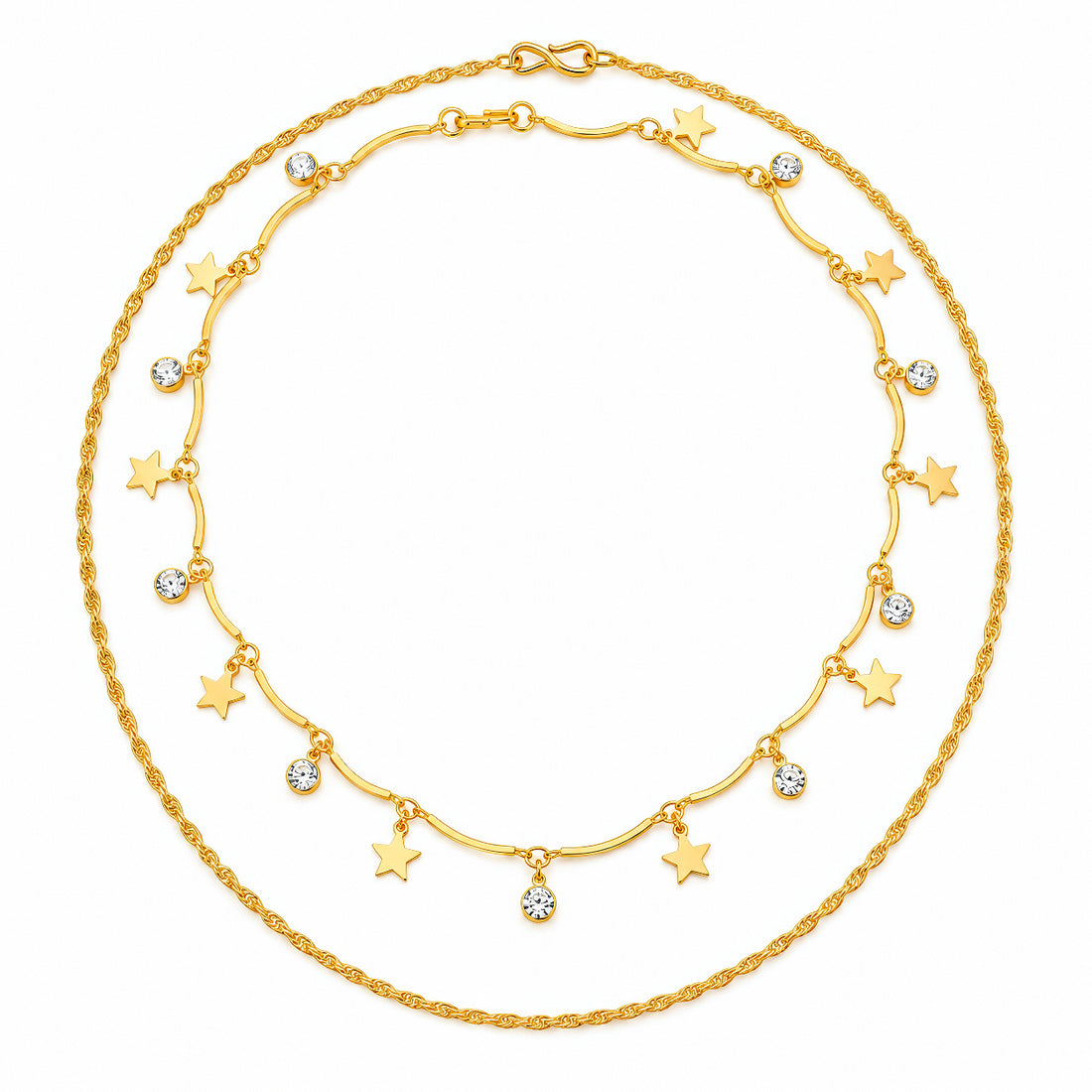 PRAO Necklace Anti-Tarnish Gold Plated Layered Star Crystal