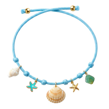 PRAO Necklace Cum Bracelet Anti-Tarnish Ocean Charms Chain Set With Assorted Beads