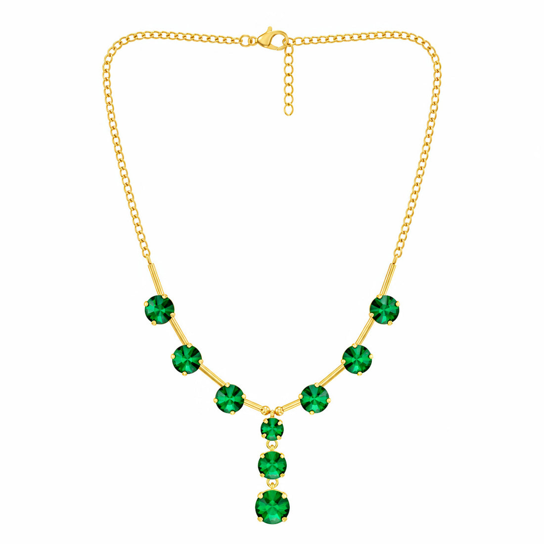 PRAO Necklace Anti-Tarnish Spacer Round Emerald Green Crystals Set