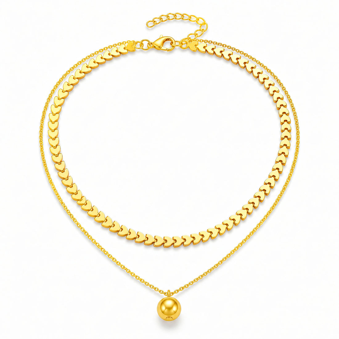 PRAO Necklace Anti-Tarnish Layered Heart Ball