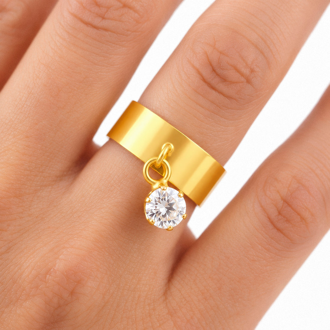 PRAO Ring Anti-Tarnish Dangling Round Solitaire AD (Adjustable Size)