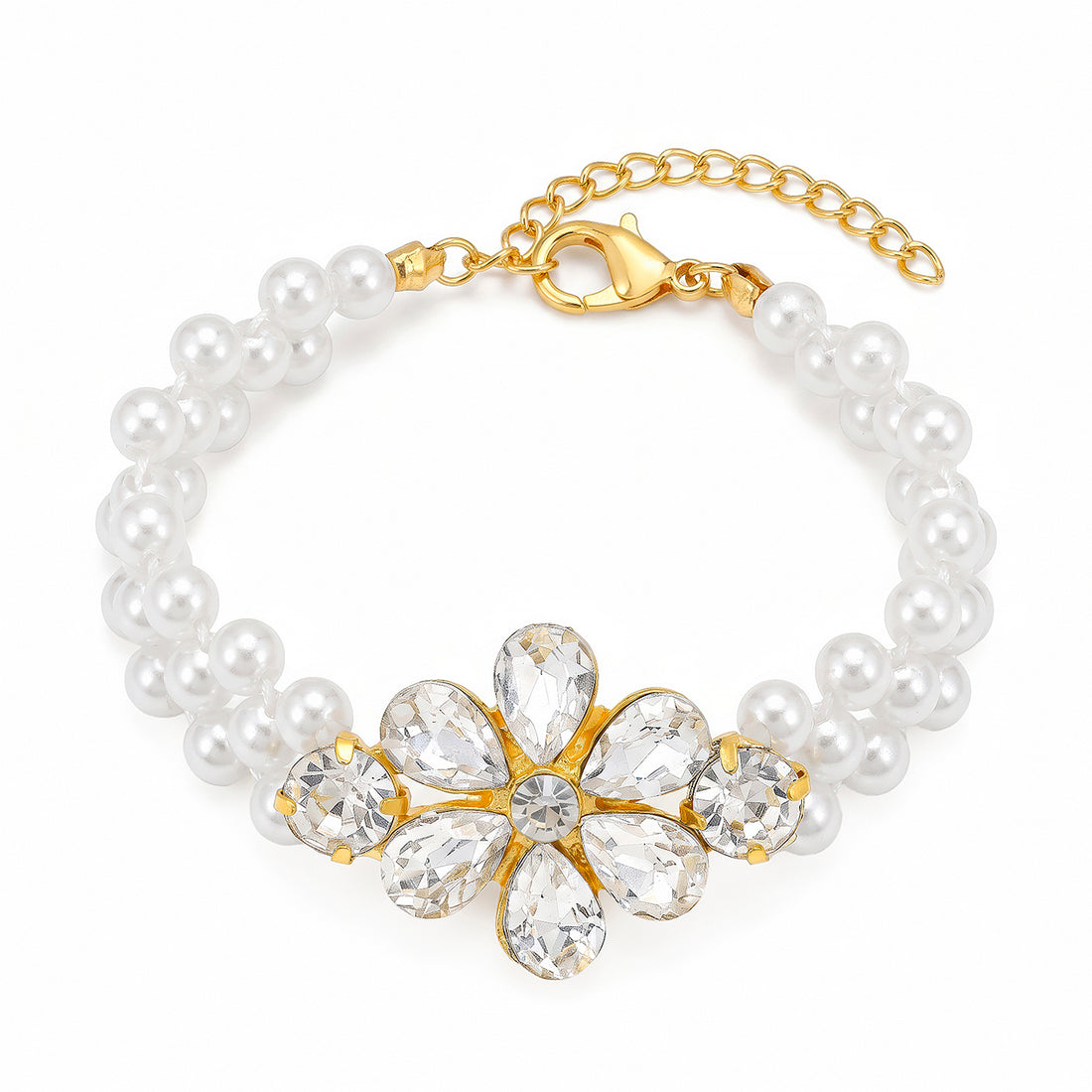PRAO Bracelet Anti-Tarnish Double-Strand Floral Pearl (Adjustable Size)