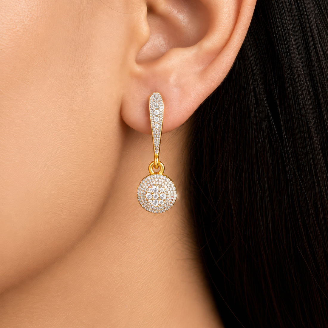 PRAO Earrings Anti-Tarnish Round Crystal Drop