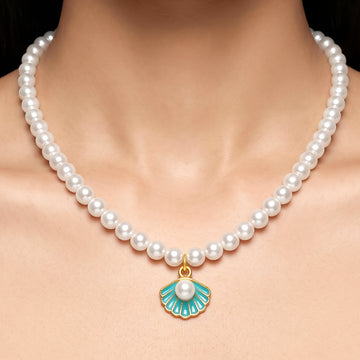 PRAO Necklace Anti-Tarnish Blue Seashell Pearl