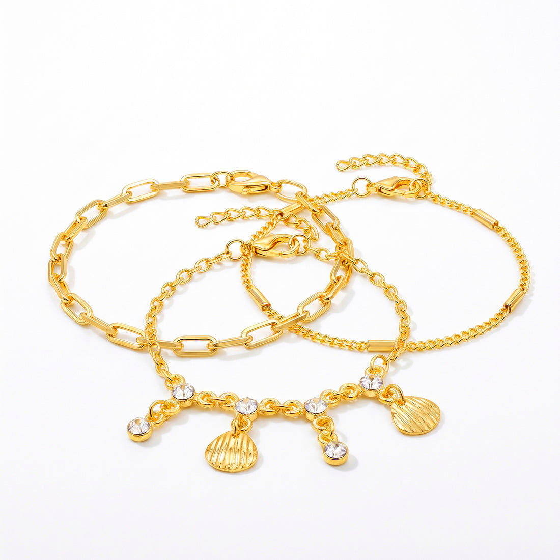 PRAO 3 Bracelet Anti-Tarnish Three Chain With Link And Dangling Charms (Adjustable Size)