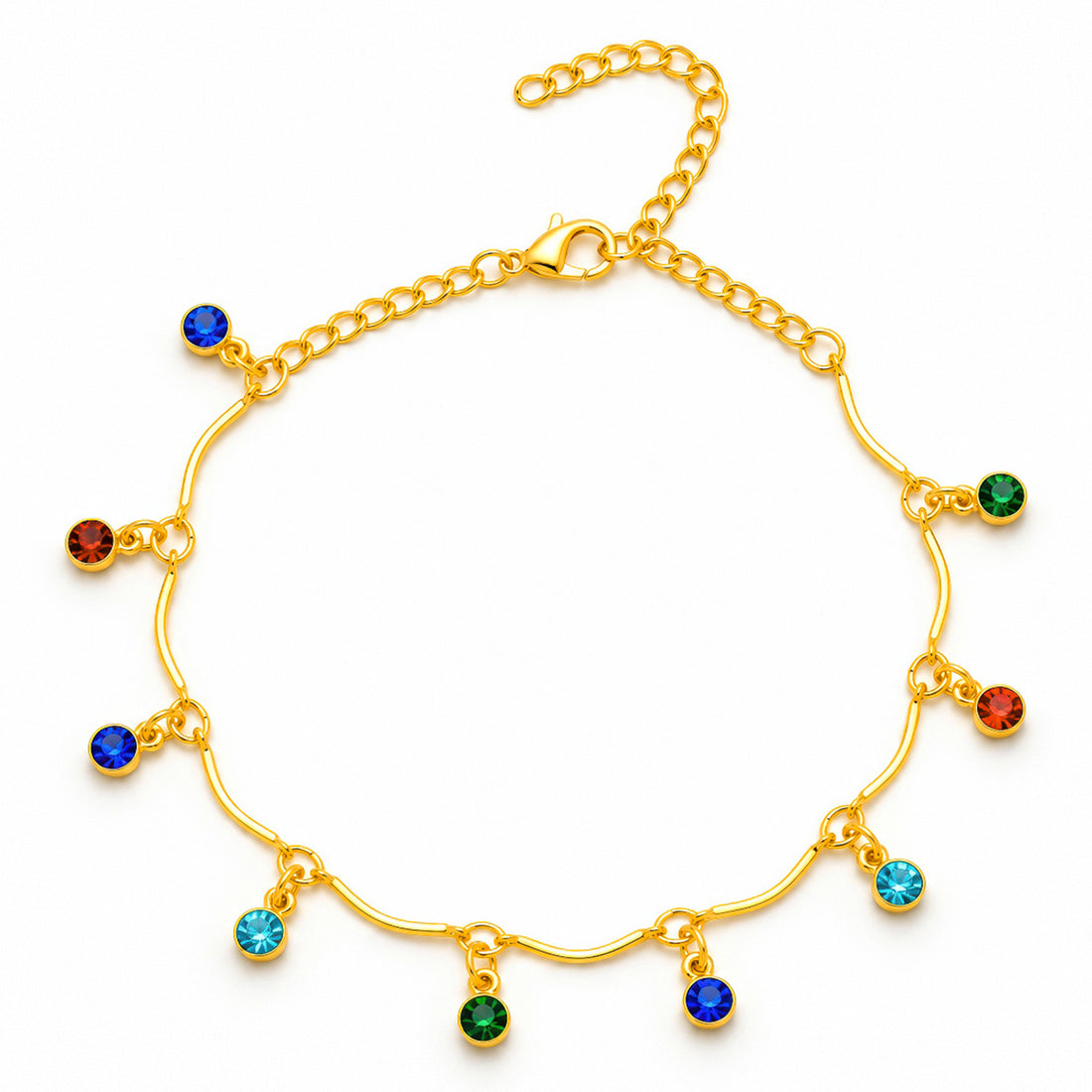 PRAO Anklet Anti-Tarnish Wavy Bar Multicolor Crystal