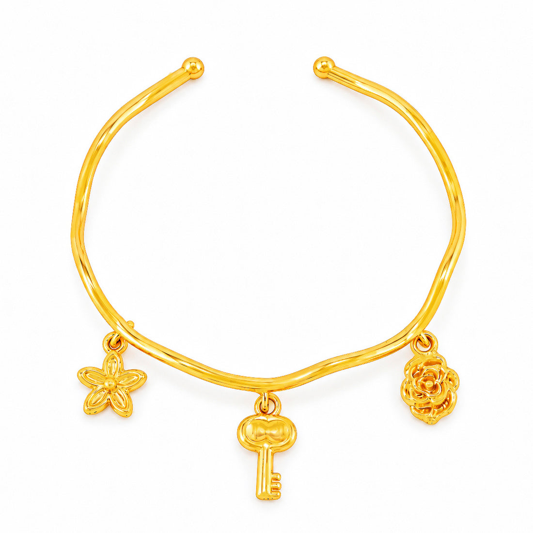PRAO Bracelet Anti-Tarnish Flower Key Rose Charm (Adjustable Size)