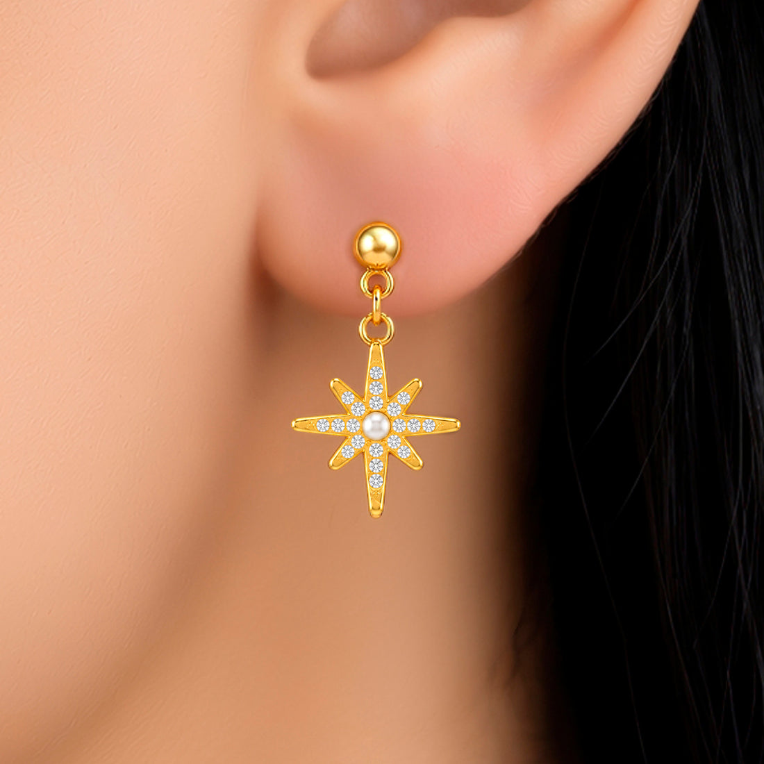 PRAO Earrings Anti-Tarnish Crystal Starburst Dangle