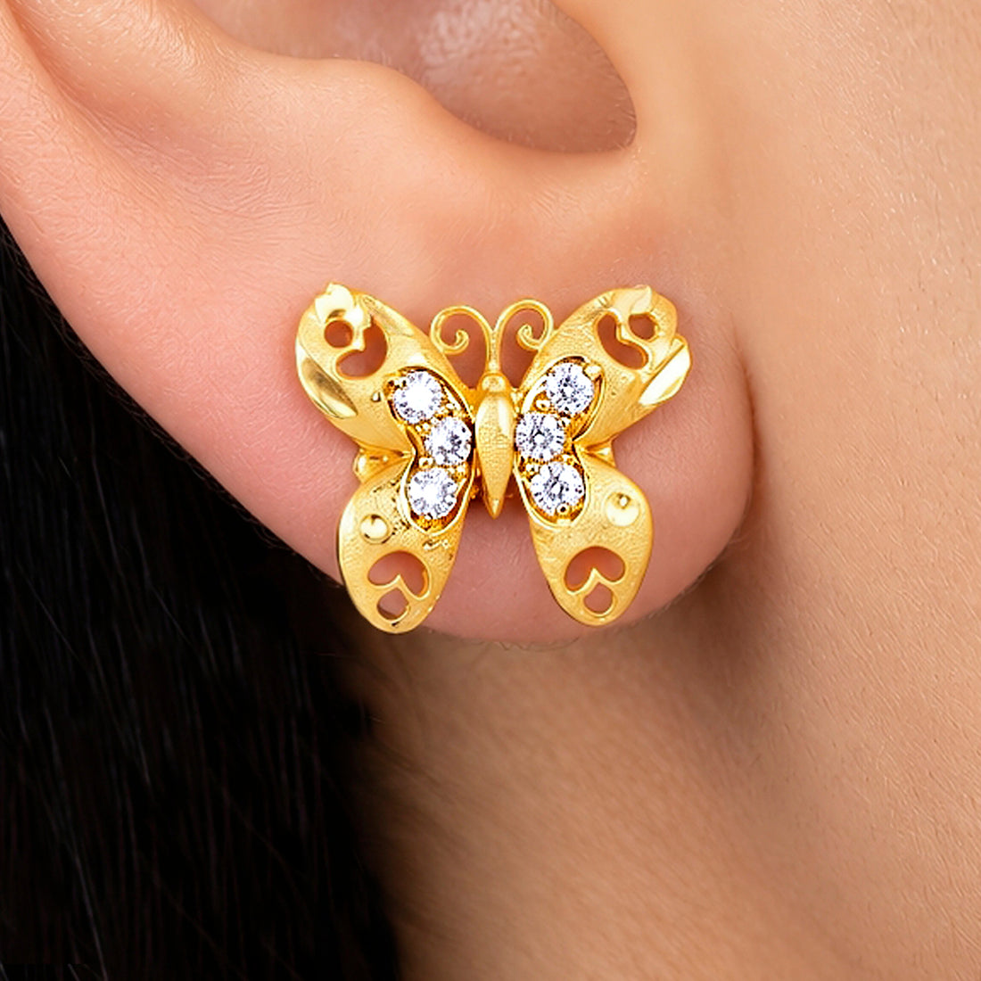 PRAO Earrings Anti-Tarnish Filigree Butterfly Studs
